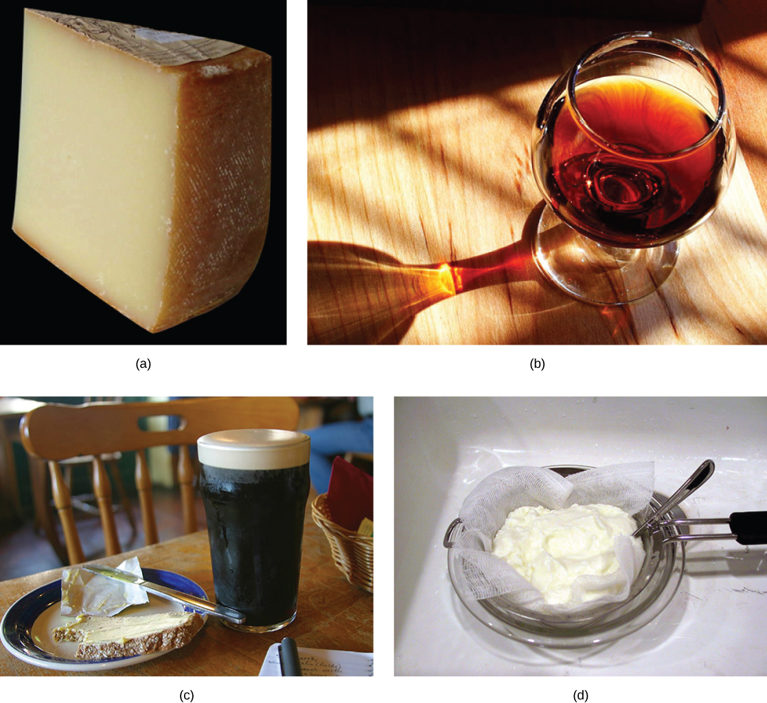 The photo collage shows cheese, wine, beer and bread, and yogurt.