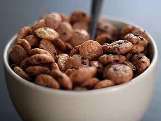 A photograph shows a bowl of cereal.