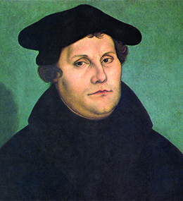 A painting depicts Martin Luther.