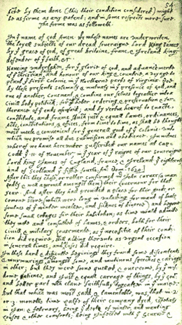 This is a transcription of the Mayflower Compact, written in longhand.