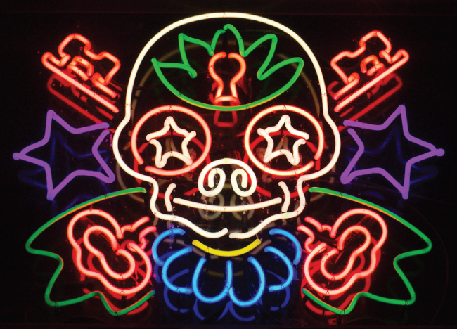This figure shows a colorful neon sign. The tubes are bent into various shapes.