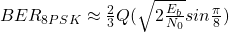 BER_{8PSK} \approx \tfrac{2}{3} Q ( \sqrt{2 \tfrac{E_b}{N_0}} sin\tfrac{\pi}{8})