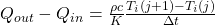 Q_{out} - Q_{in} = \tfrac{\rho c}{K} \tfrac{T_{i}(j+1) -T_{i}(j) }{\Delta t}