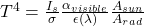 T^4 = \tfrac{I_s}{\sigma} \tfrac{\alpha_{visible}}{\epsilon(\lambda)}  \tfrac{A_{sun}}{A_{rad}}