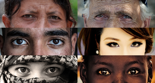 Several photographs of peoples’ eyes are shown.