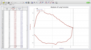 Screen of data showing FVC. Participantʻs data is framed by a box.